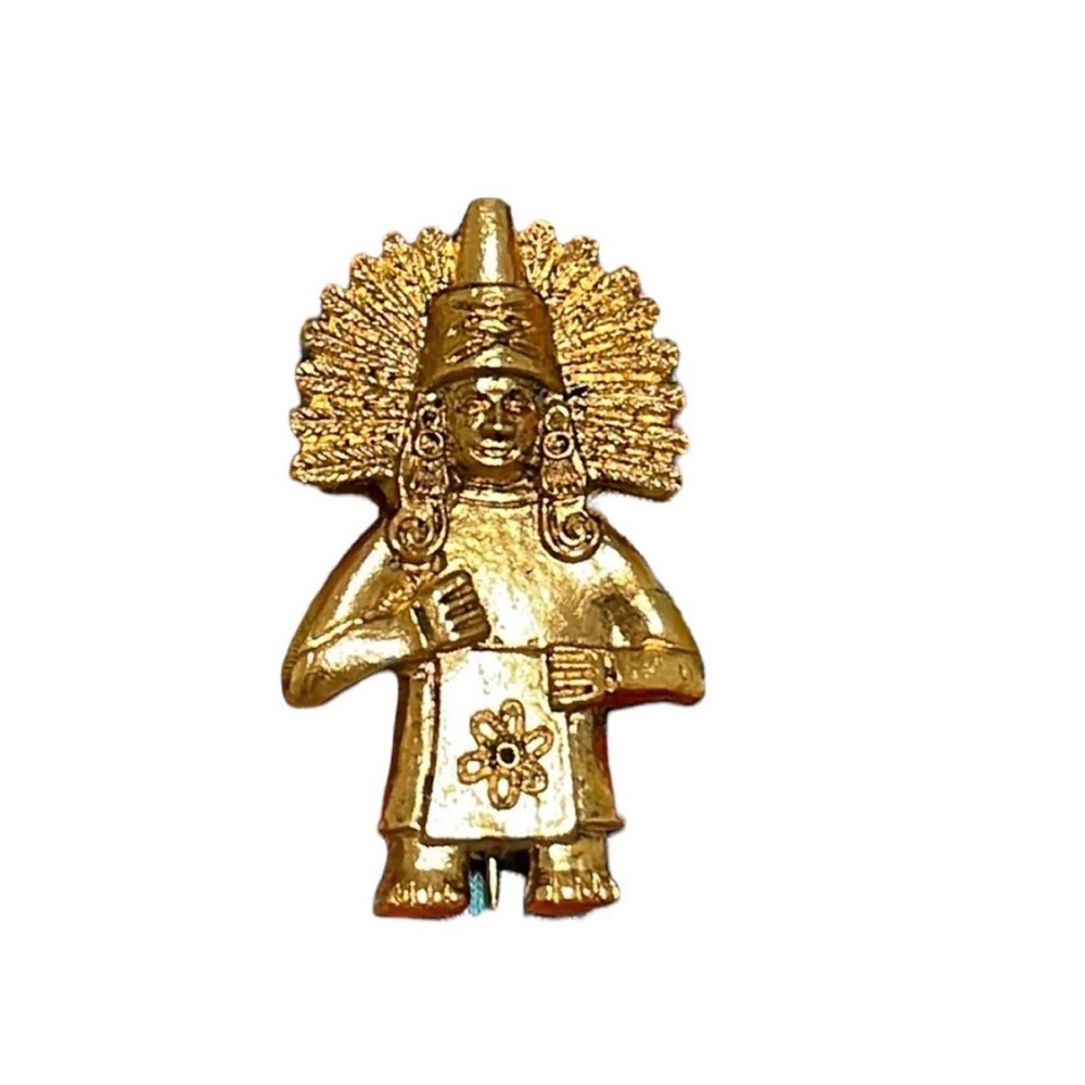 VINTAGE 70s Mexican God Idol Brooch Gold-Tone Artist Signed